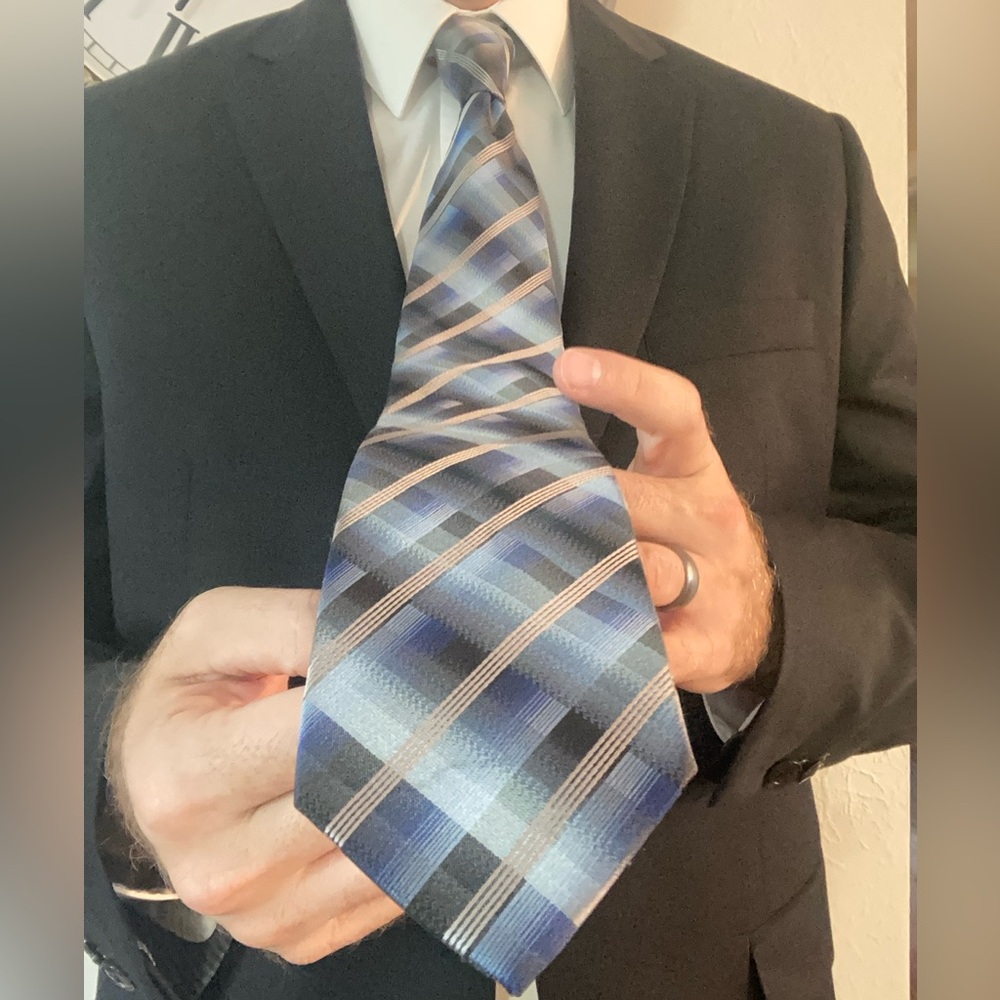 Blue and Gray Plaid Men's Tie